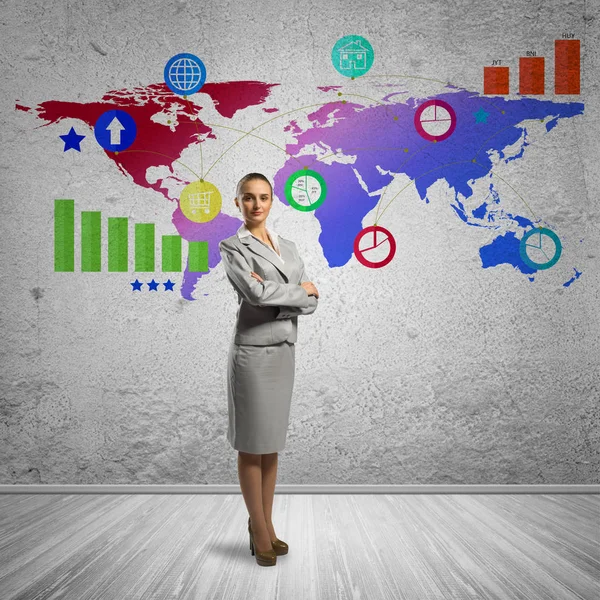 Geschäftsfrau Und Farbapplikationssymbole Hintergrund — Stockfoto