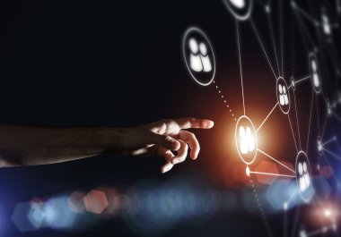 Koyu arkaplan üzerinde sosyal bağlantı çizgileri olan arkaplan kavramsal resmi