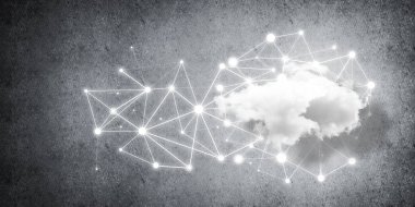 Beton duvarda bulut hesaplama bağlantısı olan arkaplan resmi