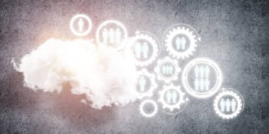 Çarklı arkaplan resmi ve beton duvarda bulut hesaplama bağlantısı kavramı