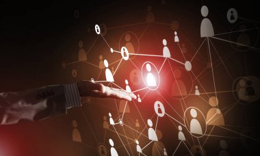 Koyu arkaplan üzerinde sosyal bağlantı çizgileri olan arkaplan kavramsal resmi