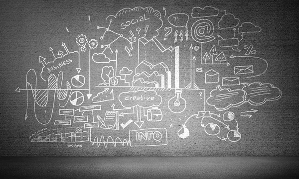 Informazioni Business Analitiche Disegnate Mano Muro Cemento Grigio — Foto Stock
