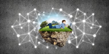 Yüzen ada ve mutlu bir çocukluk çocuğu ile bağlantı kavramı