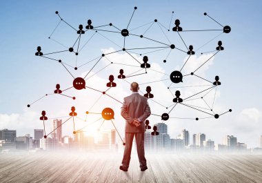 Takım çalışması ve işbirliğinin sembolü olarak ekrana sosyal bağlantı konsepti çizildi