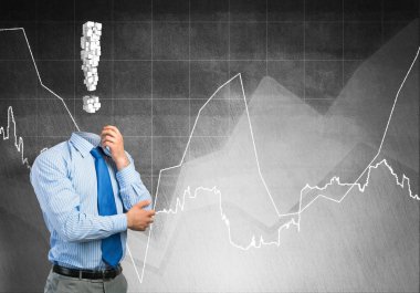 Başı yerine ünlem işareti olan yüzsüz iş adamı.