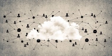 Beton duvarda bulut hesaplama bağlantısı olan arkaplan resmi