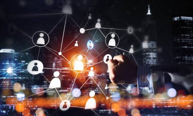 Koyu arkaplan üzerinde sosyal bağlantı çizgileri olan arkaplan kavramsal resmi