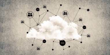 Beton duvarda bulut hesaplama bağlantısı olan arkaplan resmi