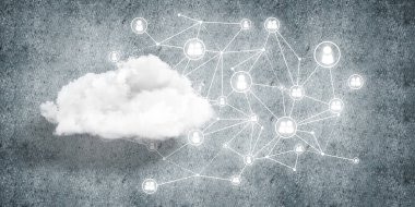 Beton duvarda bulut hesaplama bağlantısı olan arkaplan resmi