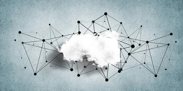 Achtergrond Beeld Met Cloud Computing Verbinding Concept Betonnen Muur — Stockfoto