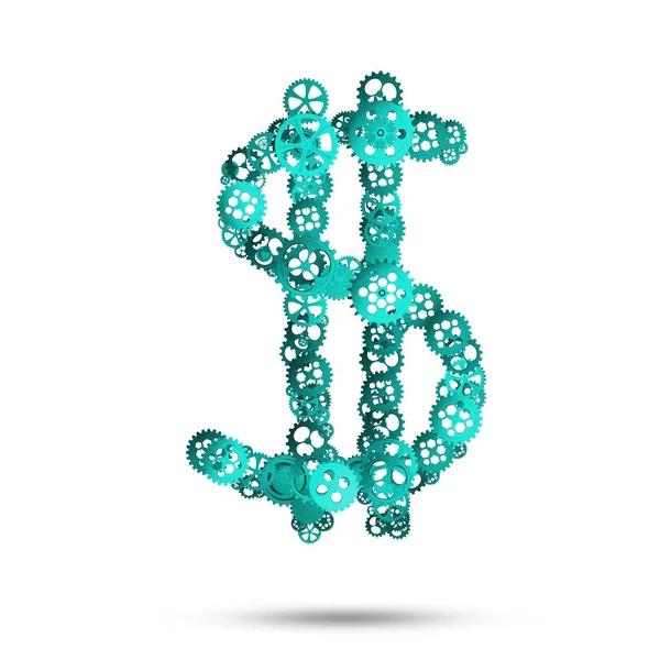 Vydělávání Peněz Bohatství Reprezentován Znak Dolaru Vyrobené Ozubených Kol — Stock fotografie