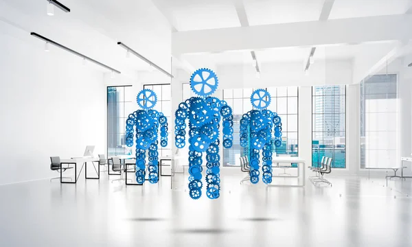 Personenfiguren Aus Zahnrädern Und Zahnrädern Auf Weißem Bürohintergrund Darstellung — Stockfoto