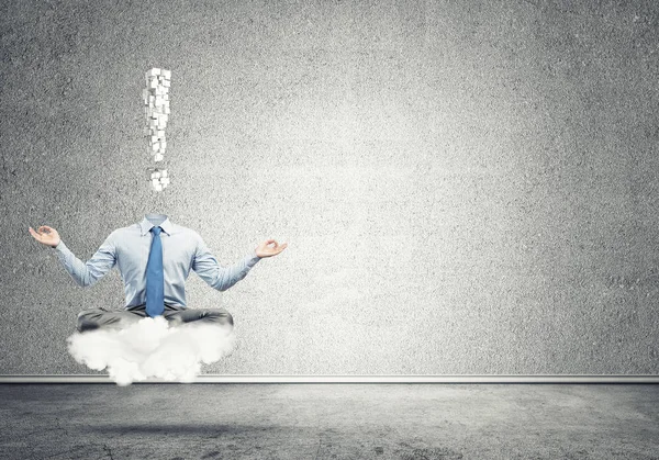 Businessman Sitting Lotus Pose Exclamation Mark Instead His Head — Stock Photo, Image