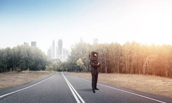 Zakenman Pak Met Oude Plaats Van Het Hoofd Weg Met — Stockfoto