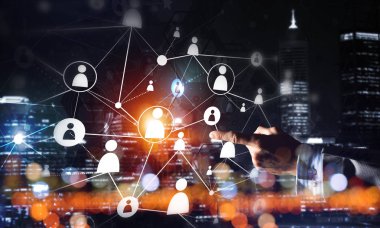 Koyu arkaplan üzerinde sosyal bağlantı çizgileri olan arkaplan kavramsal resmi