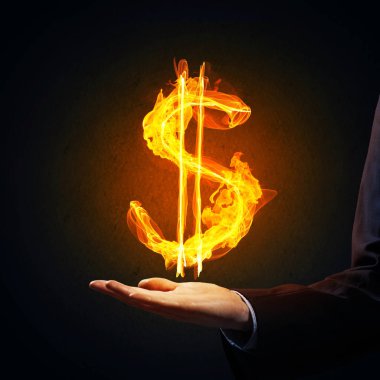 İşadamı el palm parlayan dolar işareti gösterilen kapatın