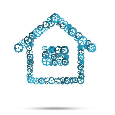 Bağlı viteslerden yapılmış ev tabelası olan kavramsal arkaplan resmi