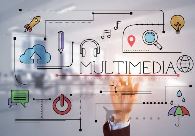 İş kadını ekranda renkli taslak konsepte dokunuyor