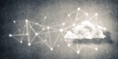 Beton duvarda bulut hesaplama bağlantısı olan arkaplan resmi