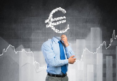 Başı yerine avro işareti olan yüzü olmayan işadamı.