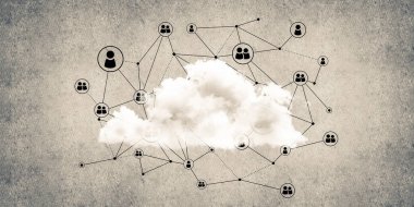 Beton duvarda bulut hesaplama bağlantısı olan arkaplan resmi