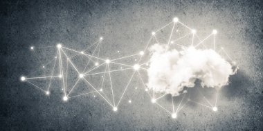 Beton duvarda bulut hesaplama bağlantısı olan arkaplan resmi