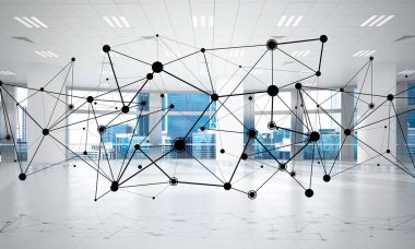 Noktalarla bağlantılı çizgiler ofis içi sosyal iletişim konsepti olarak. 3B görüntüleme