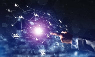 Koyu arkaplan üzerinde sosyal bağlantı çizgileri olan arkaplan kavramsal resmi