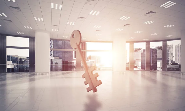 Figura Clave Piedra Como Símbolo Acceso Elegante Sala Oficina Renderizado —  Fotos de Stock