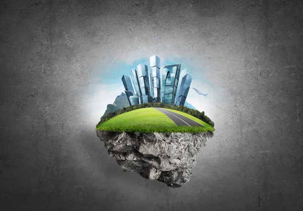 Eco Green Concept Cityscape Island Concrete Background — Stock Photo, Image