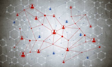 Beton duvarda sosyal bağlantı ve ağ konsepti olan arkaplan resmi