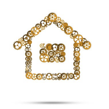 Bağlı viteslerden yapılmış ev tabelası olan kavramsal arkaplan resmi