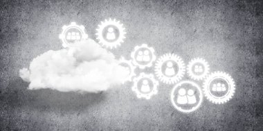 Çarklı arkaplan resmi ve beton duvarda bulut hesaplama bağlantısı kavramı