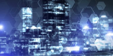 Kavramsal arka plan görüntüsü gece city scape ve modern bağlantıları kavramı ile