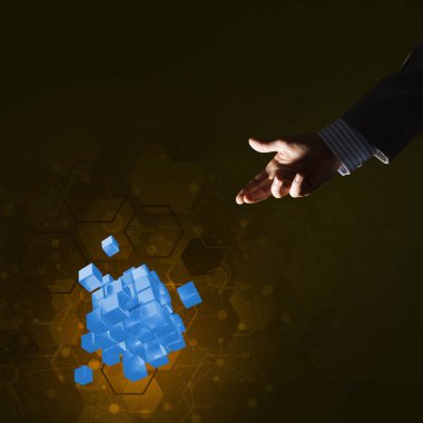 Yeniliğin sembolü olarak el ele tutuşan bir iş adamı figürü. 3B görüntüleme