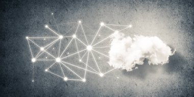 Beton duvarda bulut hesaplama bağlantısı olan arkaplan resmi