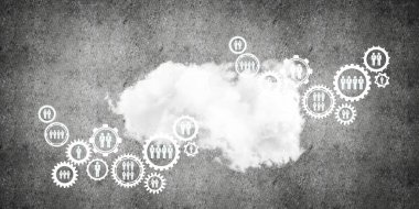 Çarklı arkaplan resmi ve beton duvarda bulut hesaplama bağlantısı kavramı
