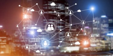 Koyu arkaplan üzerinde sosyal bağlantı çizgileri olan arkaplan kavramsal resmi