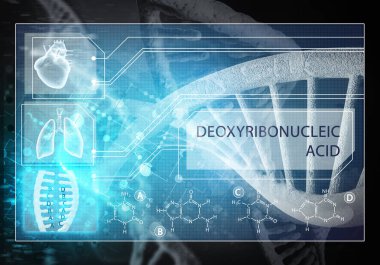 Medya tıp arka plan görüntüsü olarak Dna araştırma kavramı. 3D render