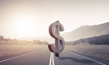 Para birimi işareti olarak doğal manzara üzerine taş dolar sembolü