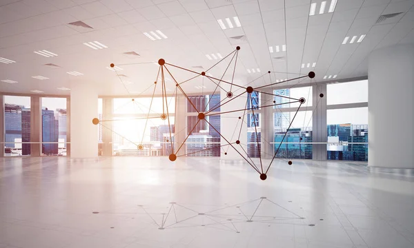 Lines Connected Dots Social Communication Concept Office Interior Rendering — Stock Photo, Image