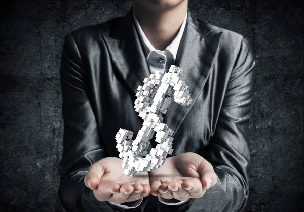 Cropped Image Businessman Suit Presenting Multiple Cubes Form Dollar Sign — Stock Photo, Image
