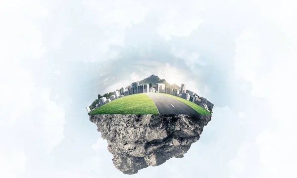 Eco Grön Koncept Med Stadsbilden Flyter Himlen — Stockfoto