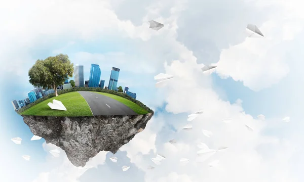 Eco Green Concept Cityscape Island Floating Sky — Stock Photo, Image