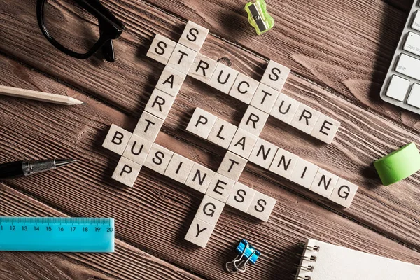 Words Business Marketing Collected Crossword Wooden Cubes — Stock Photo, Image