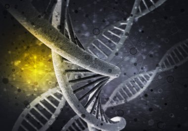 DNA molekülü araştırma konseptiyle arkaplan resmi. 3B görüntüleme