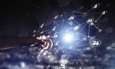 Koyu arkaplan üzerinde sosyal bağlantı çizgileri olan arkaplan kavramsal resmi