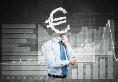 Başı yerine avro işareti olan yüzü olmayan işadamı.