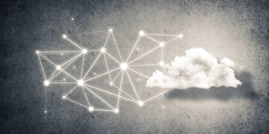 Beton duvarda bulut hesaplama bağlantısı olan arkaplan resmi