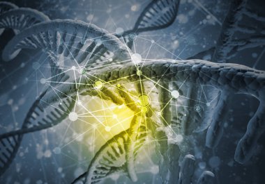 DNA molekülü araştırma konseptiyle arkaplan resmi. 3B görüntüleme